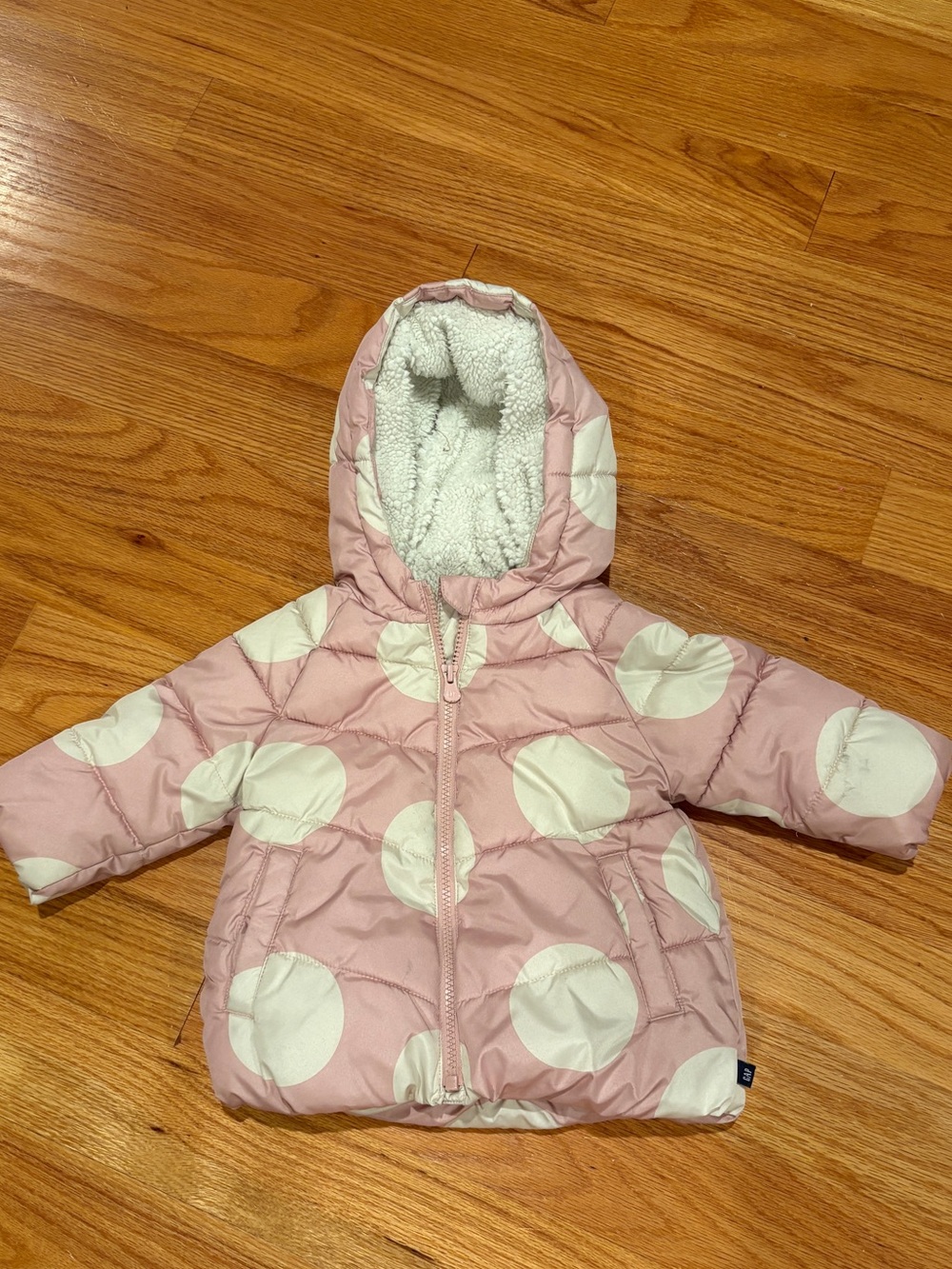Baby Gap Pink Puffer Jacket with White Polka Dots Sherpa Lined